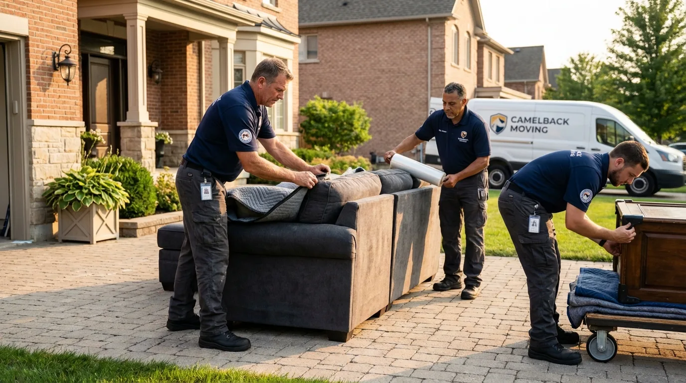 Large estate moving crew wrapping furniture in Wyandanch, NY