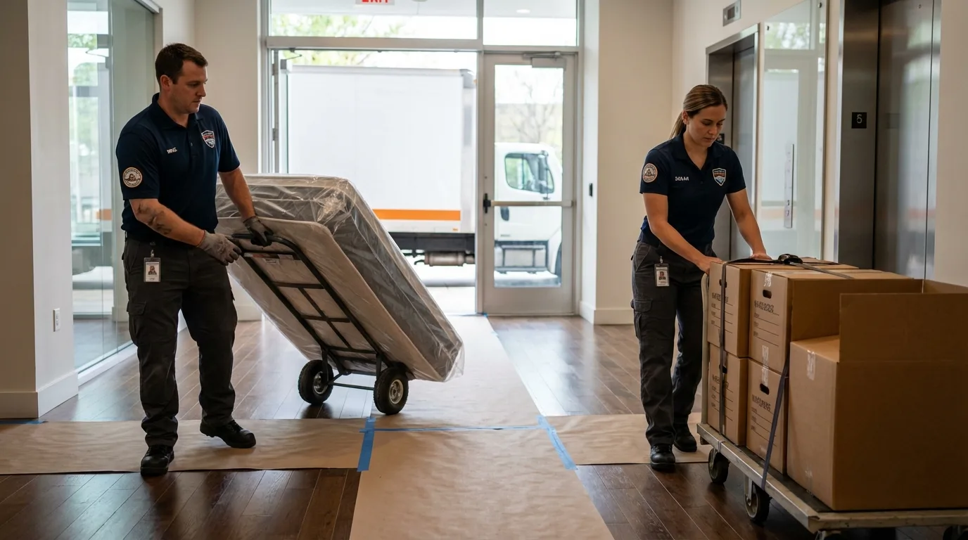 Professional apartment movers loading elevator in Wyandanch, NY