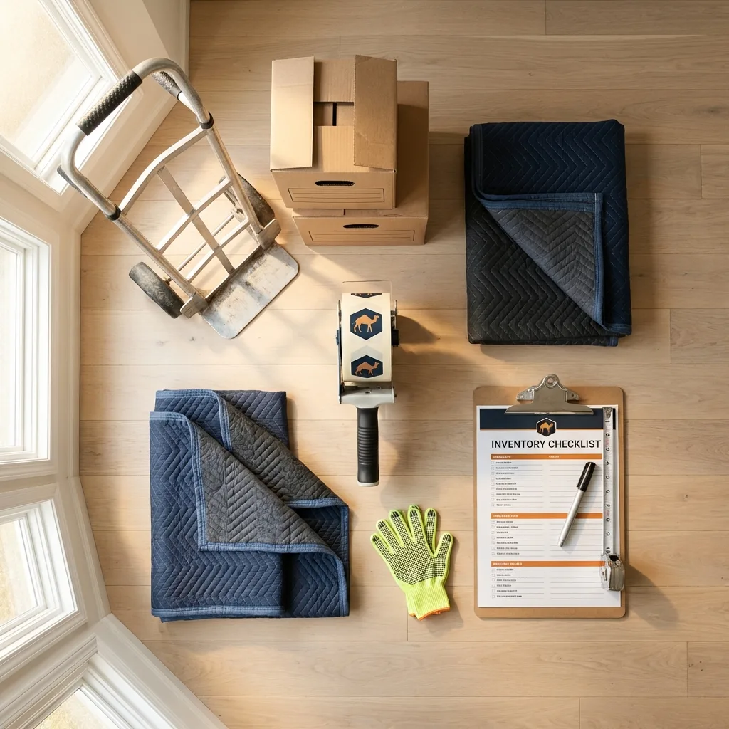 Professional moving supplies and packing materials layout for Wyandanch residential relocations